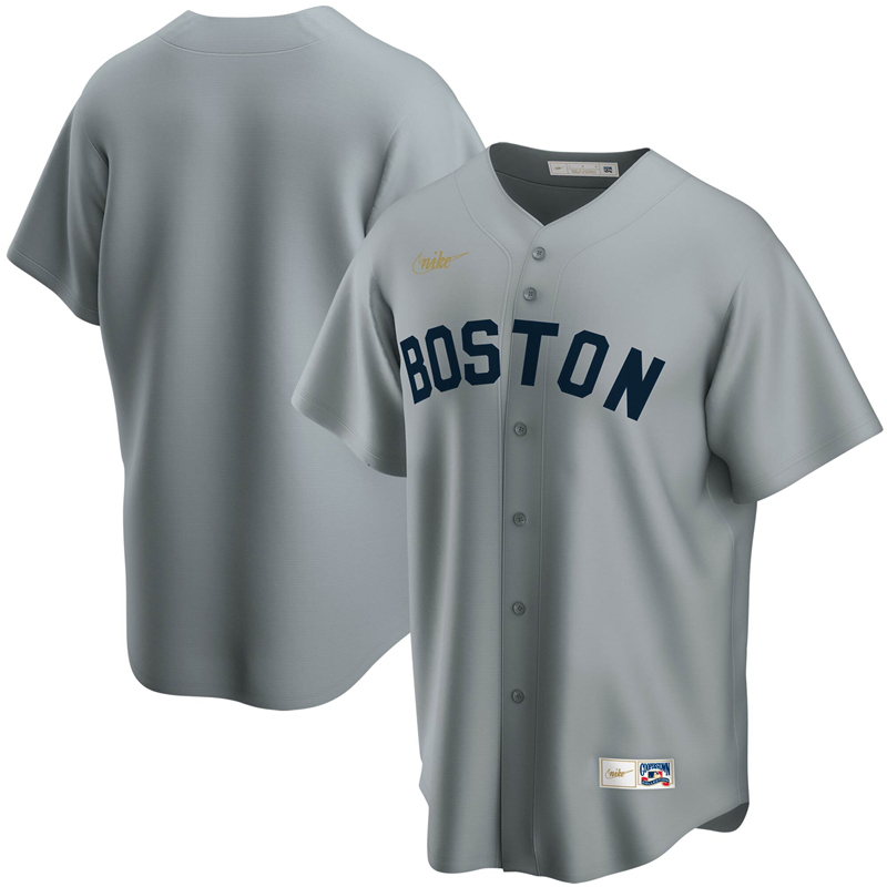 2020 MLB Men Boston Red Sox Nike Gray Road Cooperstown Collection Team Jersey 1->customized mlb jersey->Custom Jersey